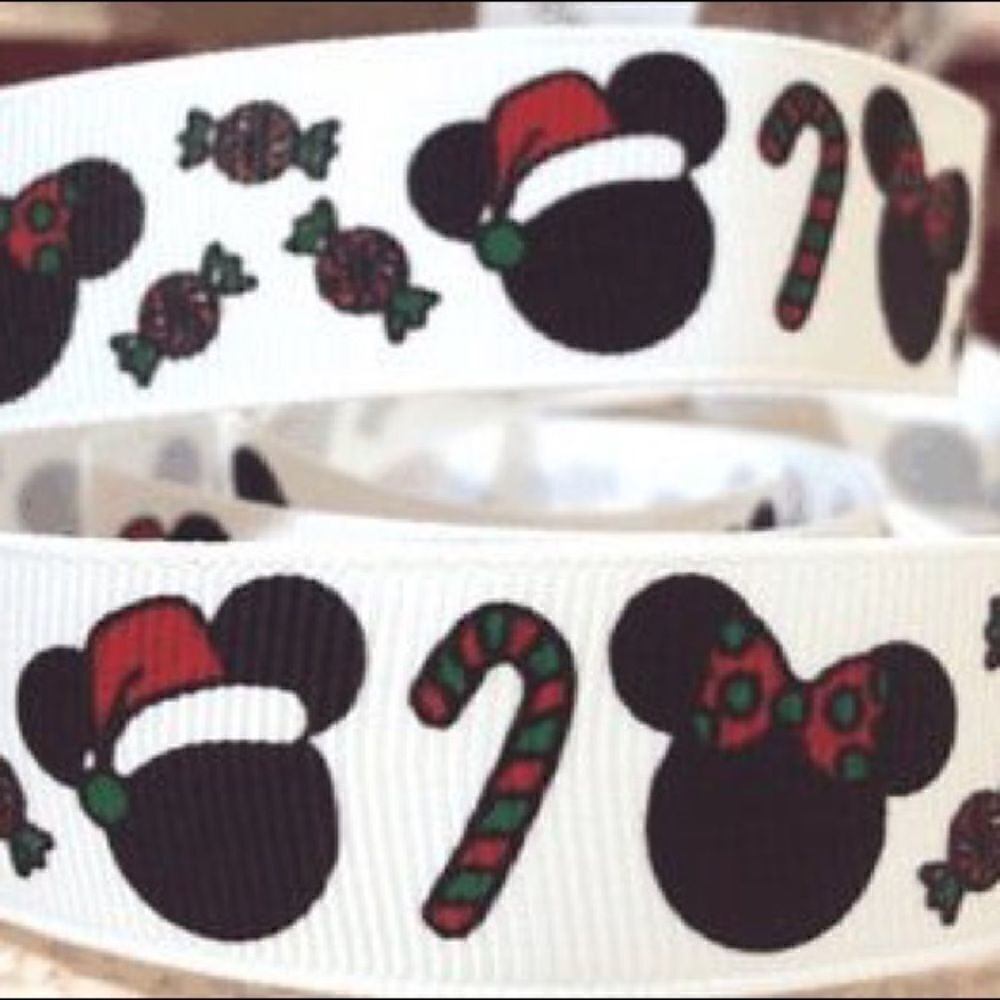 Grosgrain Ribbon 7/8” 5 yards NEW Christmas candy cane Minnie Mickey Mouse Santa
